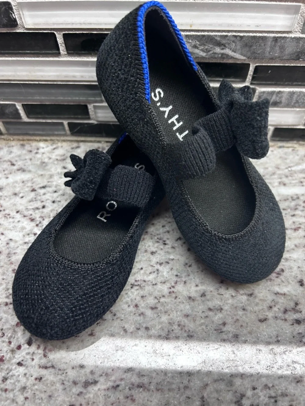 Rothy's Black Knit Bow Mary Jane Kids Dress Shoes